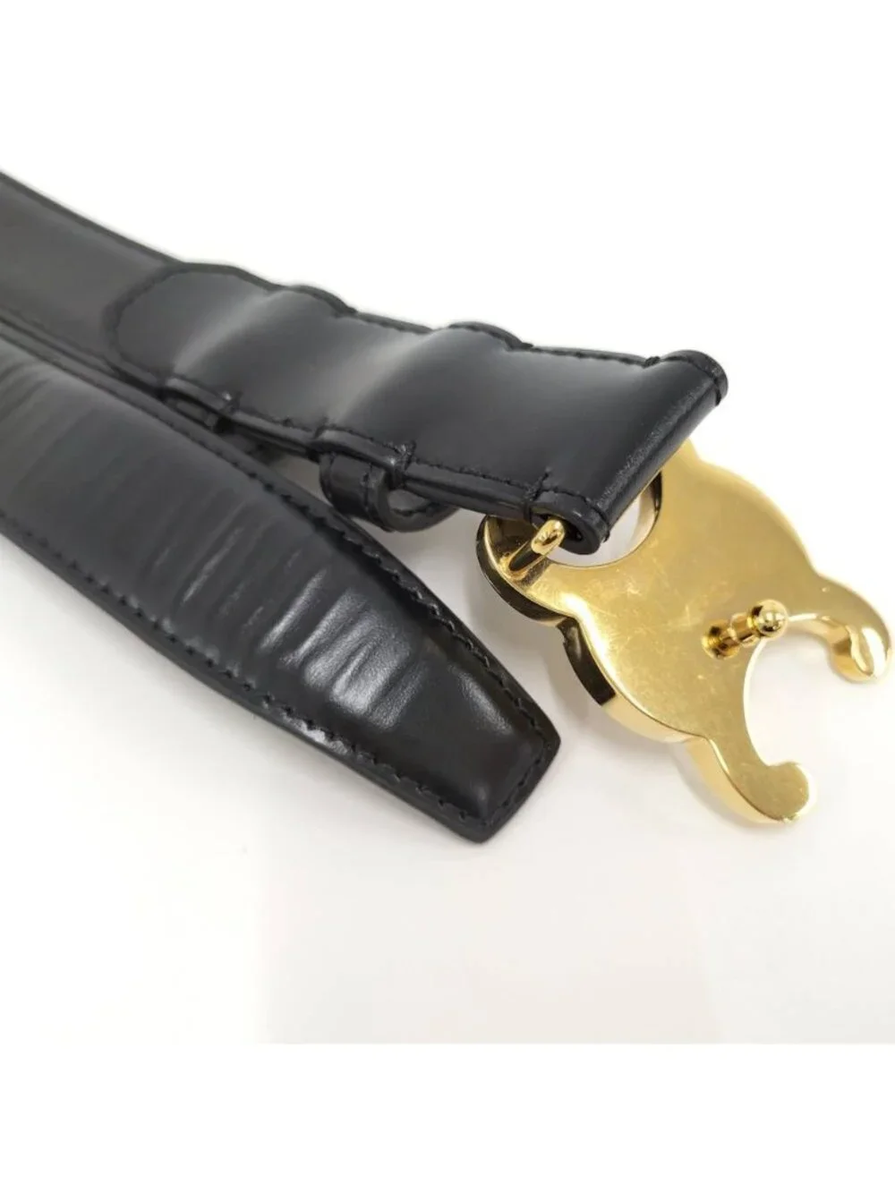 Celine Belt Triomphe Gold Leather Black